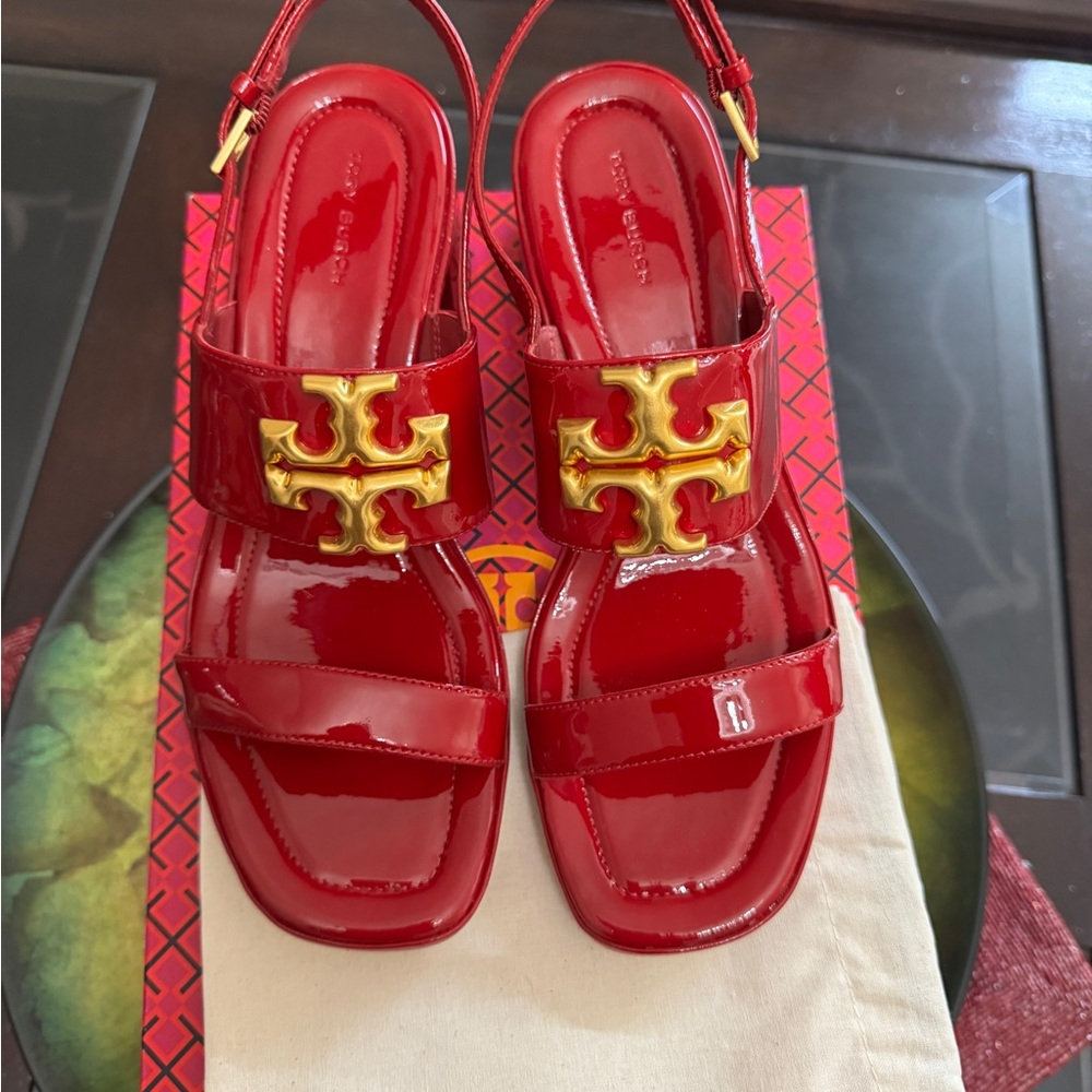 Tory Burch patent leather red and gold ELEANOR sandals